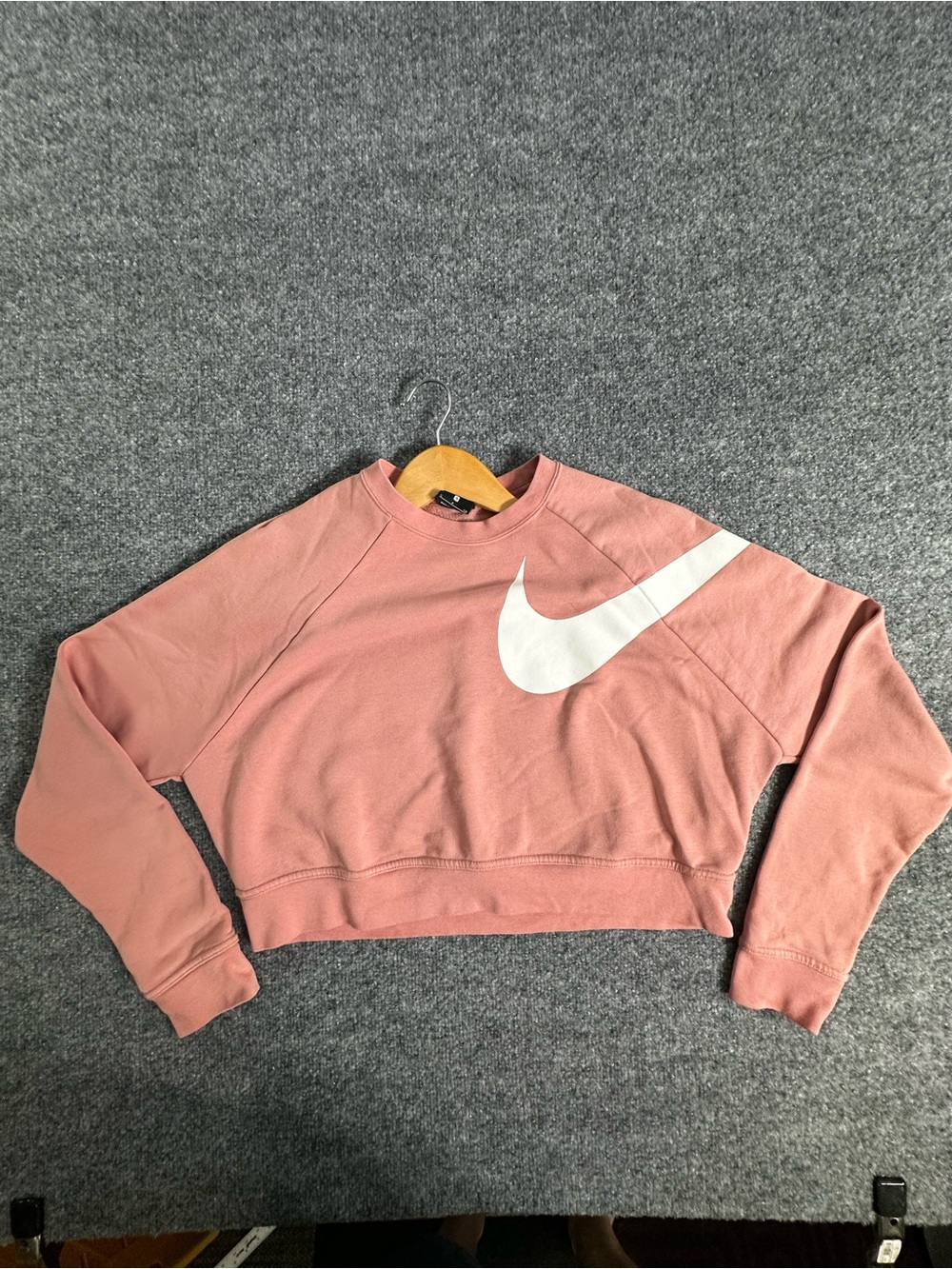 Nike Women's Pink Cropped Big Swoosh Crewneck Sweatshirt